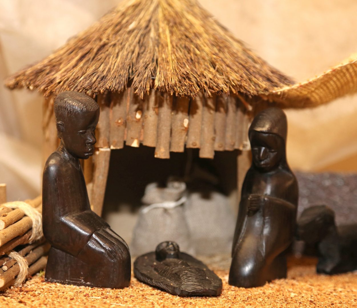 Nativity scene with Holy Family in a manger in Africa